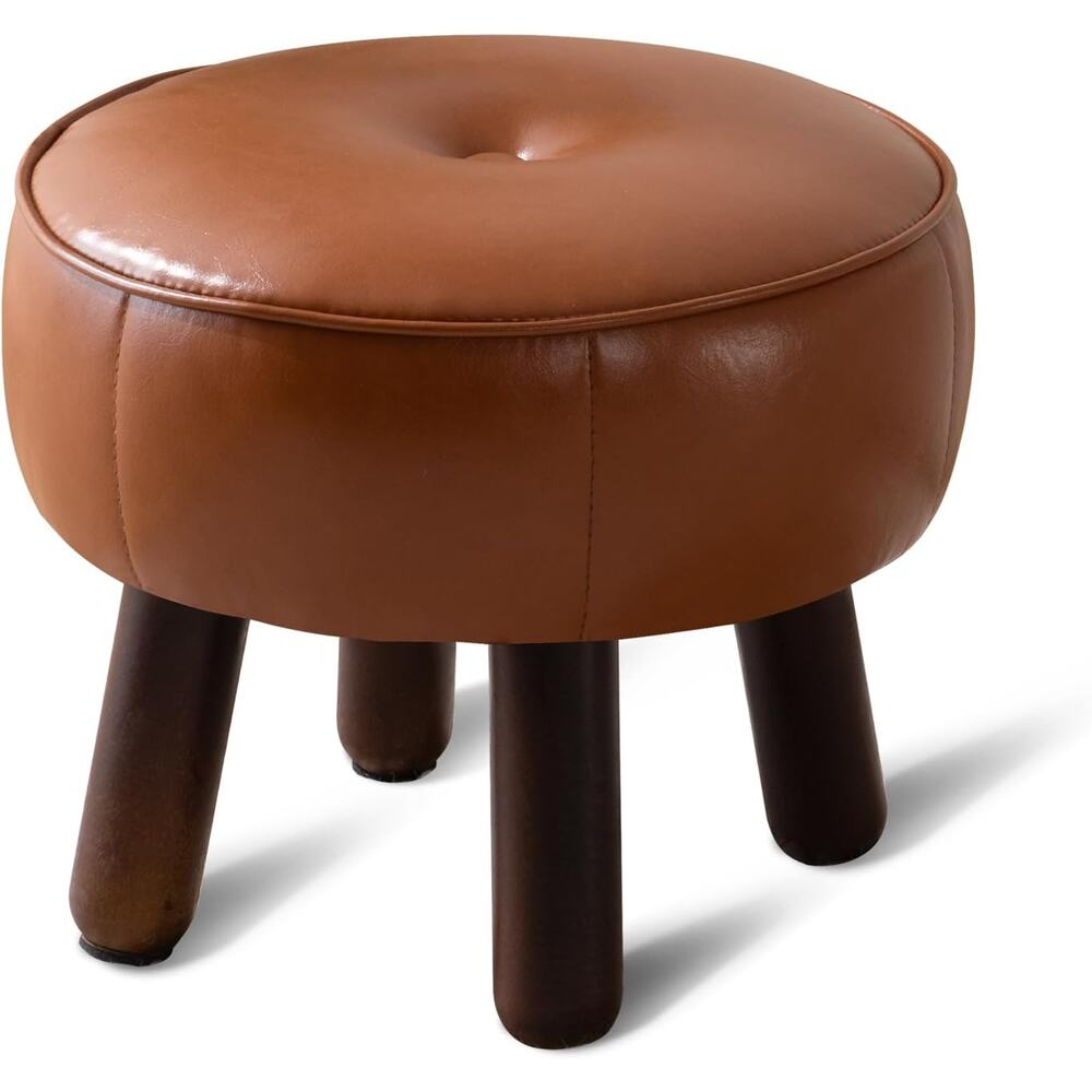 Compact Faux Leather Round Ottoman/ Foot Stool 13" Brown